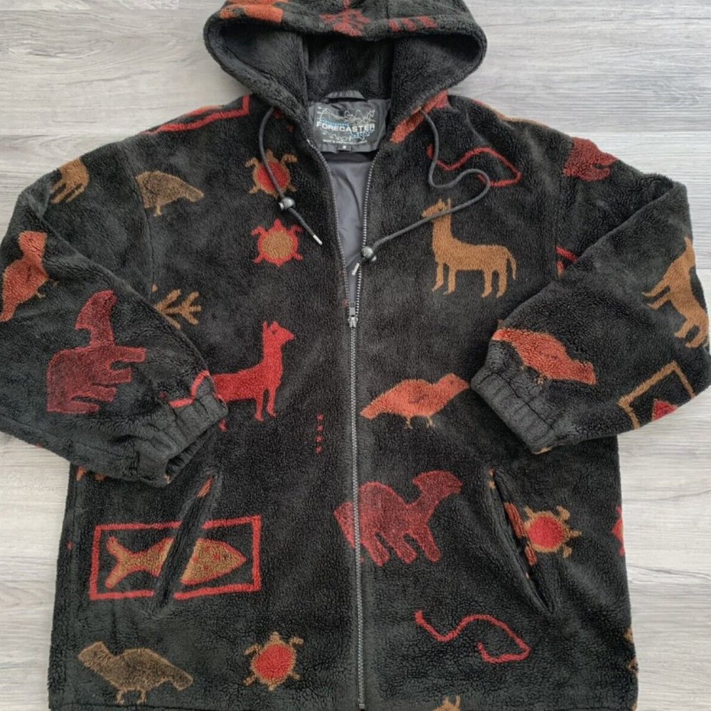 Vintage Forecaster Sport Fleece Jacket Winter Aztec Outdoor Warm Size S Hooded